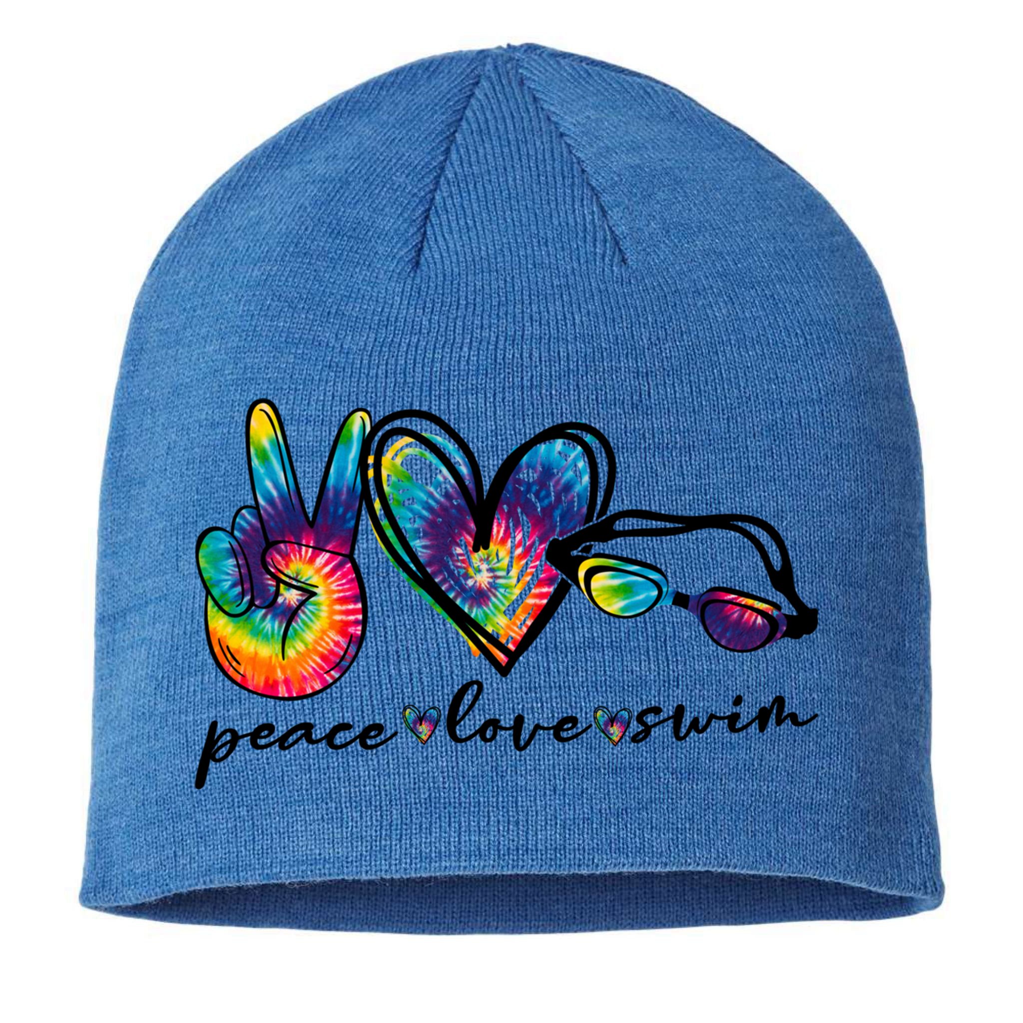 Peace Love Swim Goggles Tie Dye Swimmer Swimming Gift Sustainable Beanie