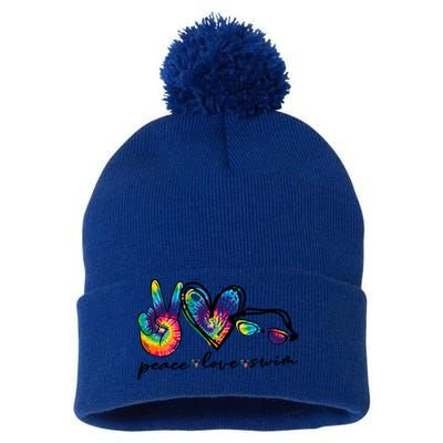 Peace Love Swim Goggles Tie Dye Swimmer Swimming Gift Pom Pom 12in Knit Beanie