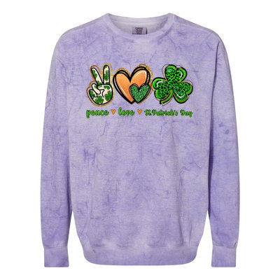 Peace Love St Patrick's Day Leopard Lucky Shamrock Colorblast Crewneck Sweatshirt