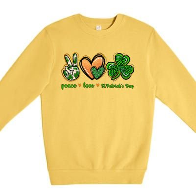 Peace Love St Patrick's Day Leopard Lucky Shamrock Premium Crewneck Sweatshirt