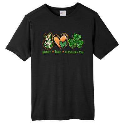 Peace Love St Patrick's Day Leopard Lucky Shamrock Tall Fusion ChromaSoft Performance T-Shirt