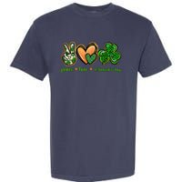 Peace Love St Patrick's Day Leopard Lucky Shamrock Garment-Dyed Heavyweight T-Shirt