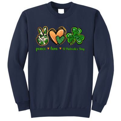 Peace Love St Patrick's Day Leopard Lucky Shamrock Sweatshirt