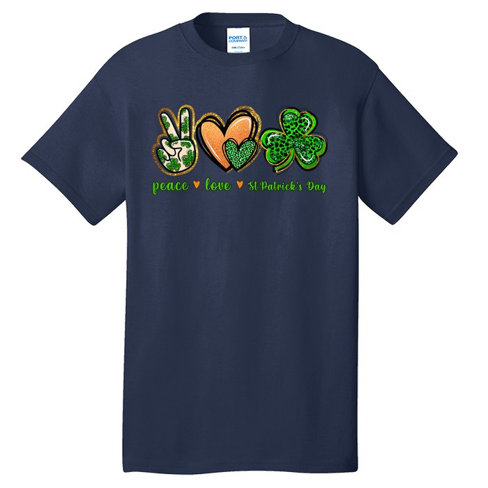 Peace Love St Patrick's Day Leopard Lucky Shamrock Tall T-Shirt