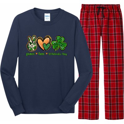 Peace Love St Patrick's Day Leopard Lucky Shamrock Long Sleeve Pajama Set