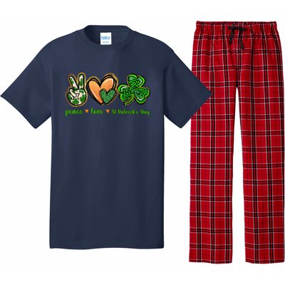 Peace Love St Patrick's Day Leopard Lucky Shamrock Pajama Set