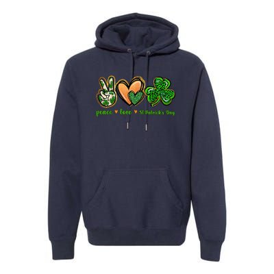 Peace Love St Patrick's Day Leopard Lucky Shamrock Premium Hoodie