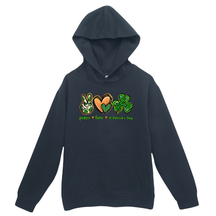 Peace Love St Patrick's Day Leopard Lucky Shamrock Urban Pullover Hoodie