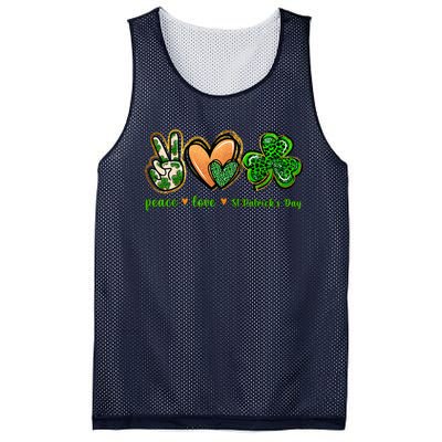 Peace Love St Patrick's Day Leopard Lucky Shamrock Mesh Reversible Basketball Jersey Tank