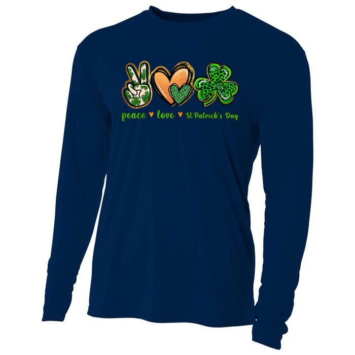 Peace Love St Patrick's Day Leopard Lucky Shamrock Cooling Performance Long Sleeve Crew