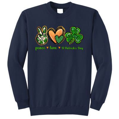 Peace Love St Patrick's Day Leopard Lucky Shamrock Tall Sweatshirt