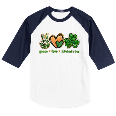 Peace Love St Patrick's Day Leopard Lucky Shamrock Baseball Sleeve Shirt