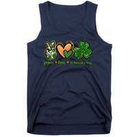 Peace Love St Patrick's Day Leopard Lucky Shamrock Tank Top