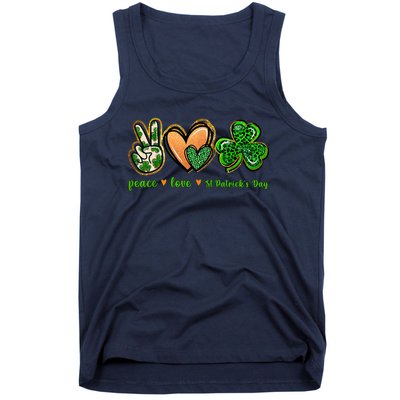 Peace Love St Patrick's Day Leopard Lucky Shamrock Tank Top