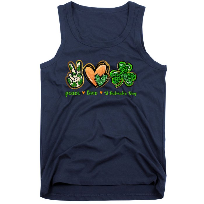 Peace Love St Patrick's Day Leopard Lucky Shamrock Tank Top