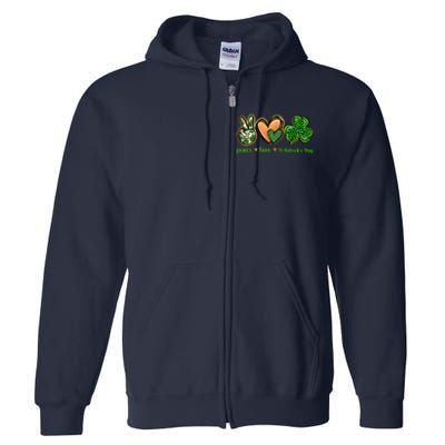 Peace Love St Patrick's Day Leopard Lucky Shamrock Full Zip Hoodie