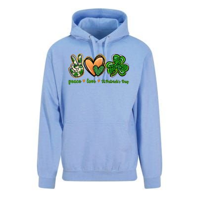 Peace Love St Patrick's Day Leopard Lucky Shamrock Unisex Surf Hoodie