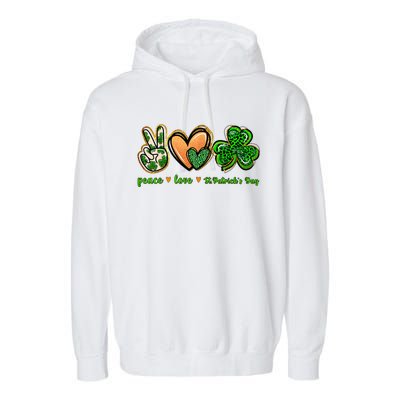 Peace Love St Patrick's Day Leopard Lucky Shamrock Garment-Dyed Fleece Hoodie