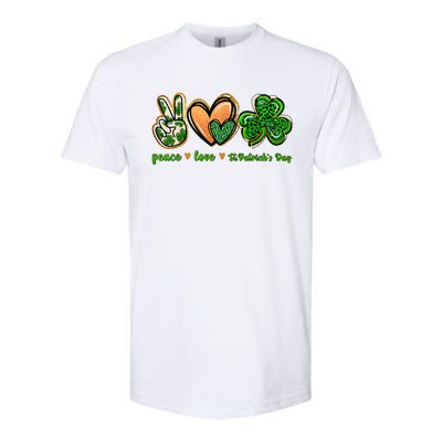 Peace Love St Patrick's Day Leopard Lucky Shamrock Softstyle CVC T-Shirt