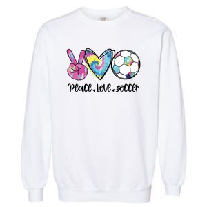 Peace Love Soccer Tie Dye Cute Soccer Lovers Garment-Dyed Sweatshirt