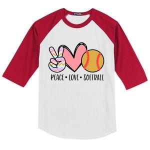 Peace Love Softball Cute Design For Women Teen Little Girl Kids Colorblock Raglan Jersey