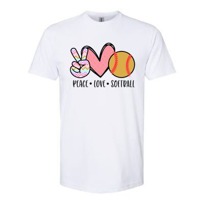 Peace Love Softball Cute Design For Women Teen Little Girl Softstyle® CVC T-Shirt