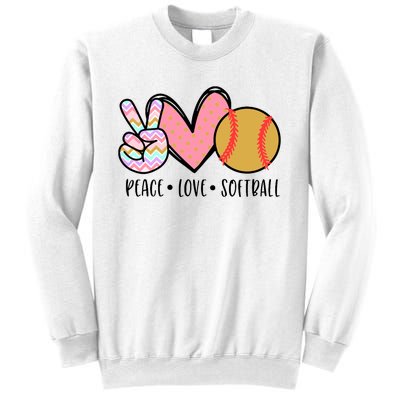 Peace Love Softball Cute Design For Women Teen Little Girl Sweatshirt