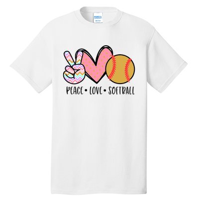 Peace Love Softball Cute Design For Women Teen Little Girl Tall T-Shirt