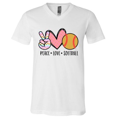 Peace Love Softball Cute Design For Women Teen Little Girl V-Neck T-Shirt