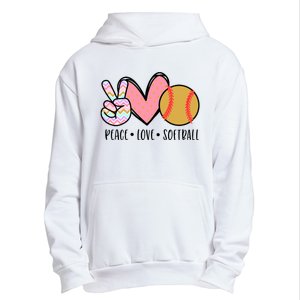 Peace Love Softball Cute Design For Women Teen Little Girl Urban Pullover Hoodie