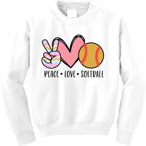 Peace Love Softball Cute Design For Women Teen Little Girl Kids Sweatshirt