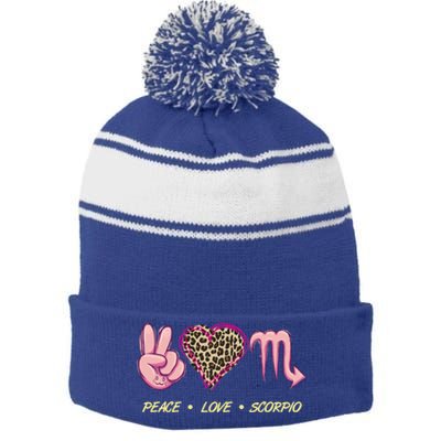 Peace Love Scorpio Zodiac Sign Horoscope Gift Stripe Pom Pom Beanie