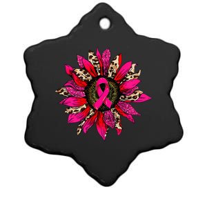 Pink Leopard Sunflower Breast Cancer Awareness Ribbon Ceramic Star Ornament