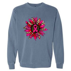 Pink Leopard Sunflower Breast Cancer Awareness Ribbon Garment-Dyed Sweatshirt