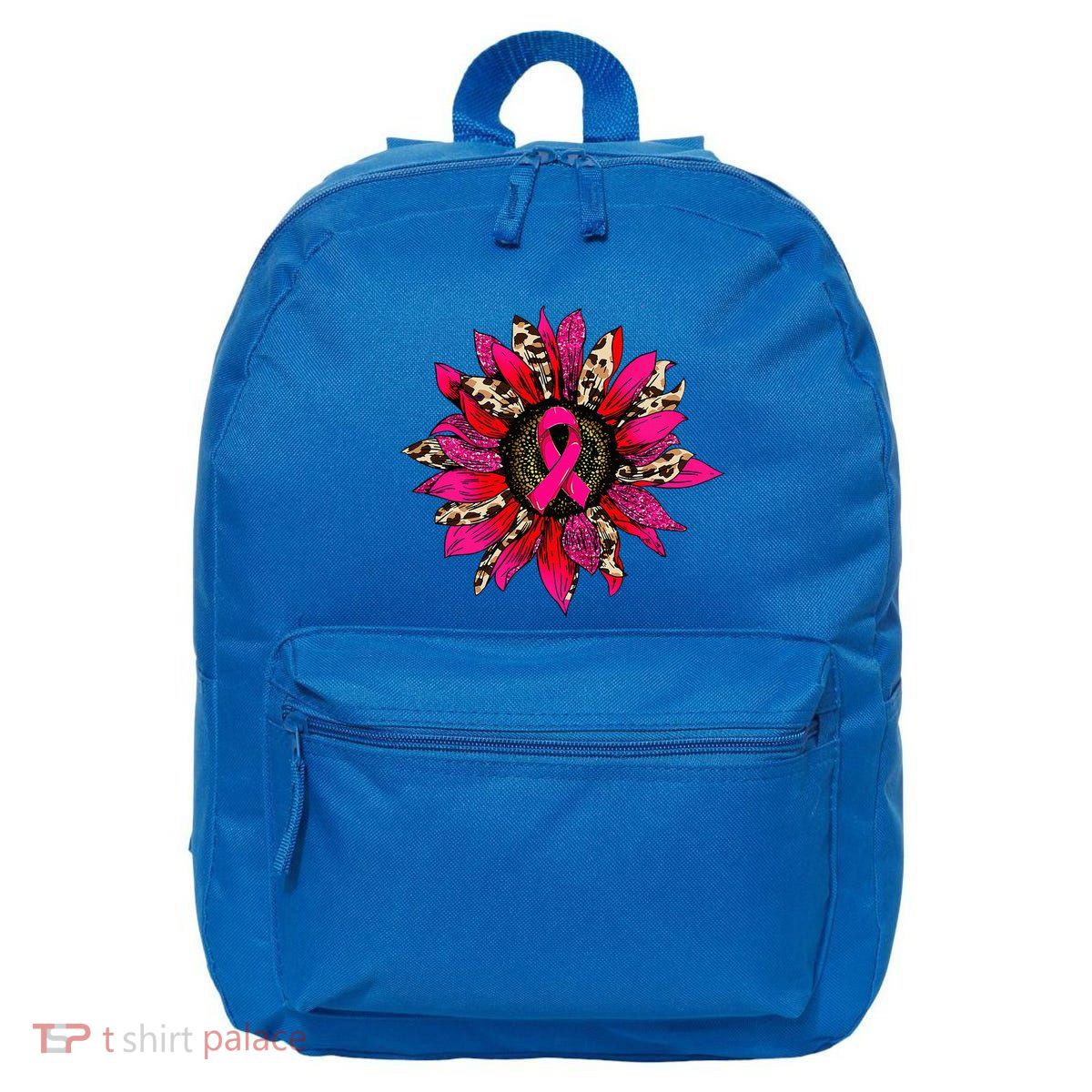 Pink Leopard Sunflower Breast Cancer Awareness Ribbon 16 in Basic Backpack