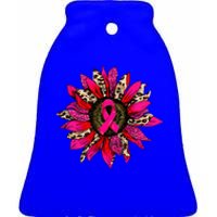 Pink Leopard Sunflower Breast Cancer Awareness Ribbon Ceramic Bell Ornament