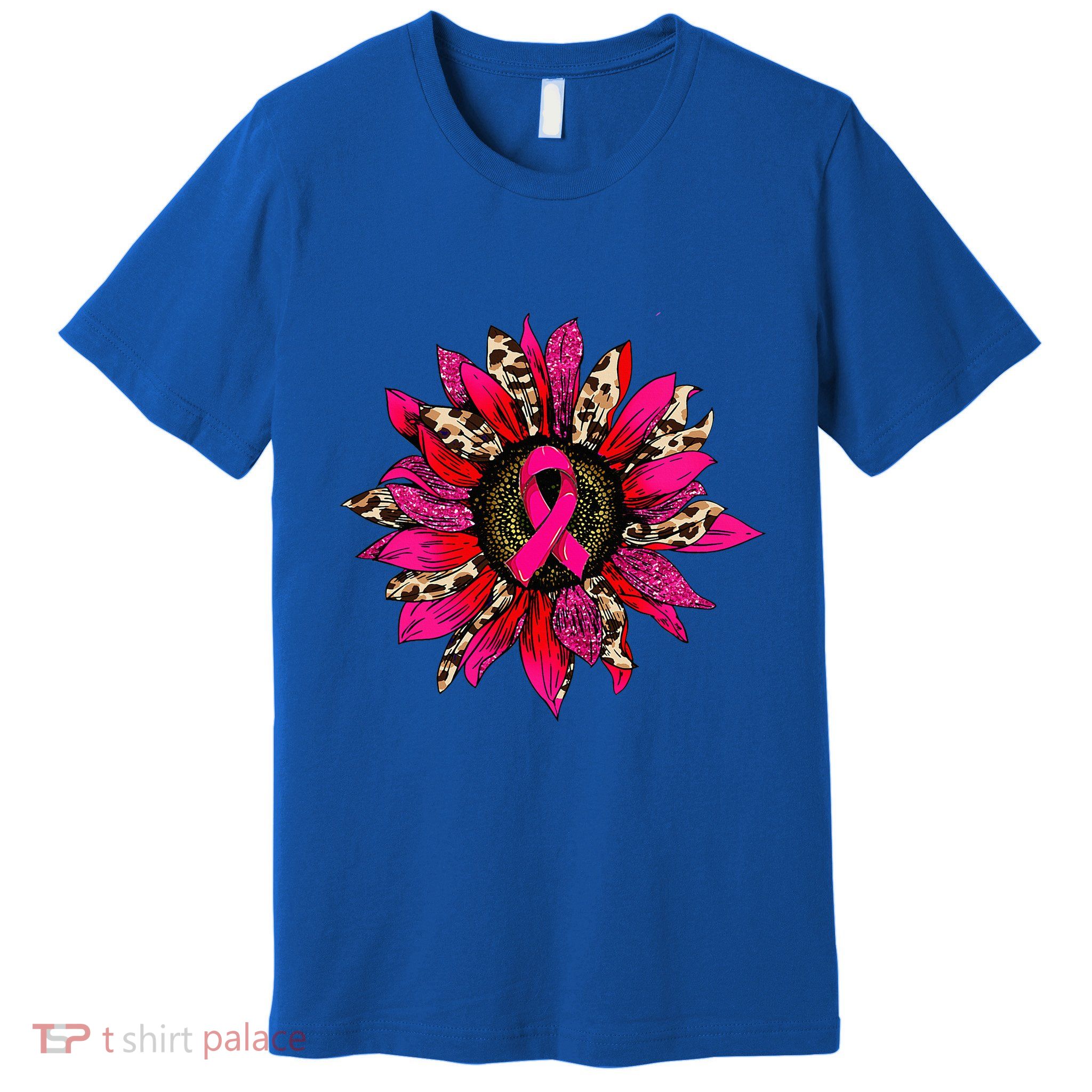Pink Leopard Sunflower Breast Cancer Awareness Ribbon Premium T-Shirt