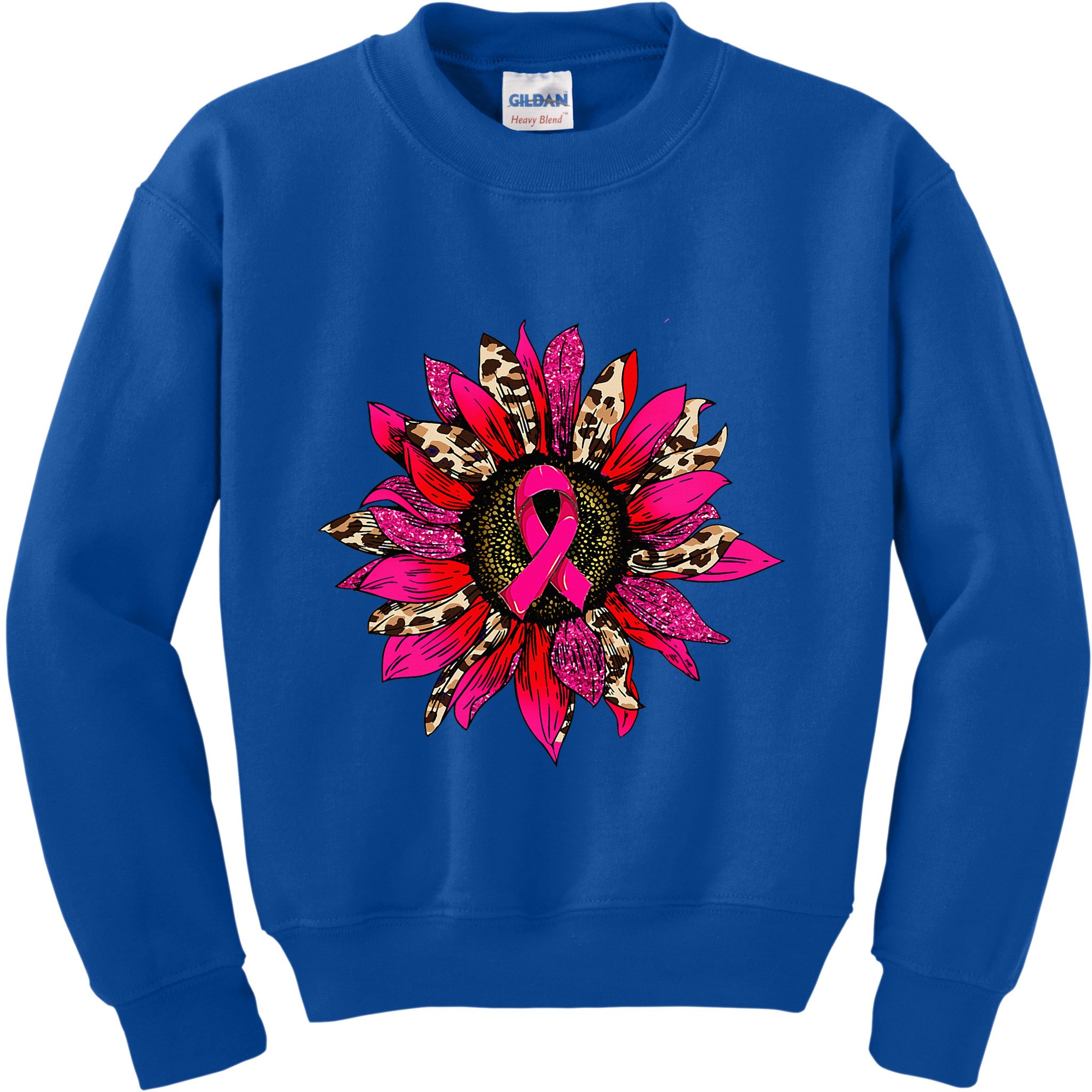 Pink Leopard Sunflower Breast Cancer Awareness Ribbon Kids Sweatshirt
