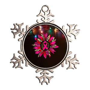 Pink Leopard Sunflower Breast Cancer Awareness Ribbon Metallic Star Ornament