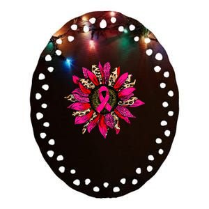 Pink Leopard Sunflower Breast Cancer Awareness Ribbon Ceramic Oval Ornament