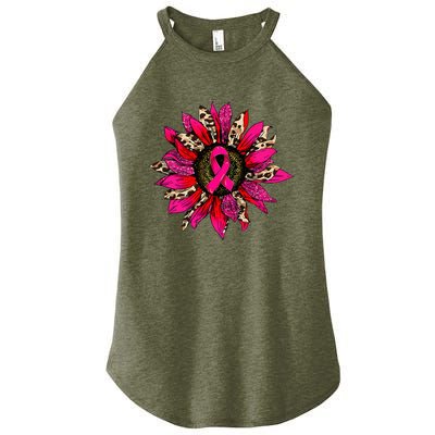 Pink Leopard Sunflower Breast Cancer Awareness Ribbon Women’s Perfect Tri Rocker Tank