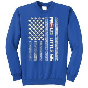 Proud Little Sis American Flag Baseball Sister Patriotic Great Gift Sweatshirt