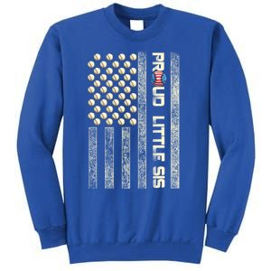 Proud Little Sis American Flag Baseball Sister Patriotic Great Gift Tall Sweatshirt