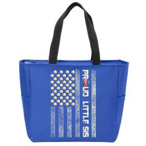 Proud Little Sis American Flag Baseball Sister Patriotic Great Gift Zip Tote Bag