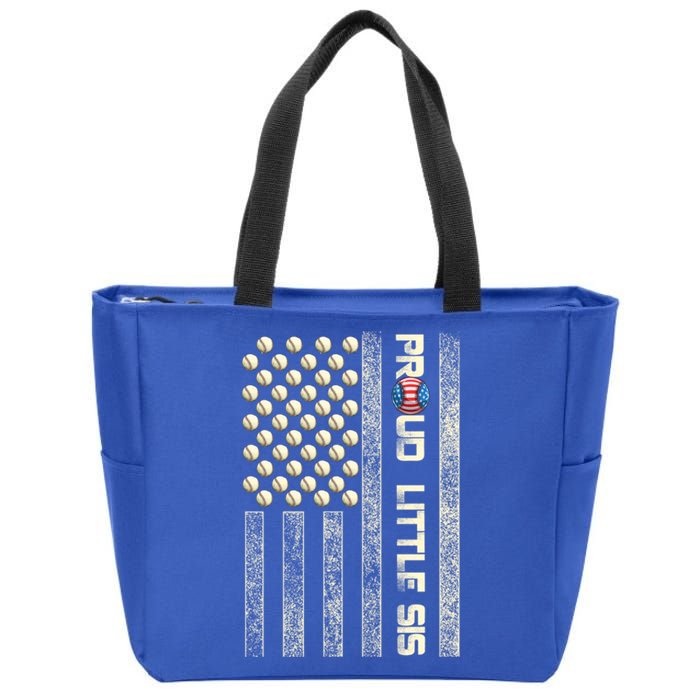 Proud Little Sis American Flag Baseball Sister Patriotic Great Gift Zip Tote Bag