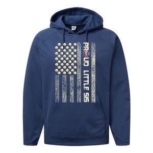 Proud Little Sis American Flag Baseball Sister Patriotic Great Gift Performance Fleece Hoodie