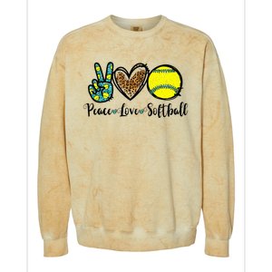 Peace Love Softball For Teen Cute Leopard Softball Colorblast Crewneck Sweatshirt