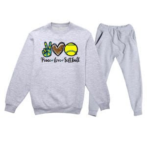 Peace Love Softball For Teen Cute Leopard Softball Premium Crewneck Sweatsuit Set