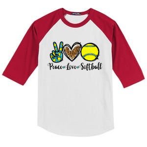 Peace Love Softball For Teen Cute Leopard Softball Kids Colorblock Raglan Jersey