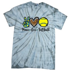 Peace Love Softball For Teen Cute Leopard Softball Tie-Dye T-Shirt